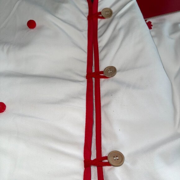 NEW Christmas Tree Fabric Skirt Santa Red and White Round 48 inches Buttons - Picture 5 of 8